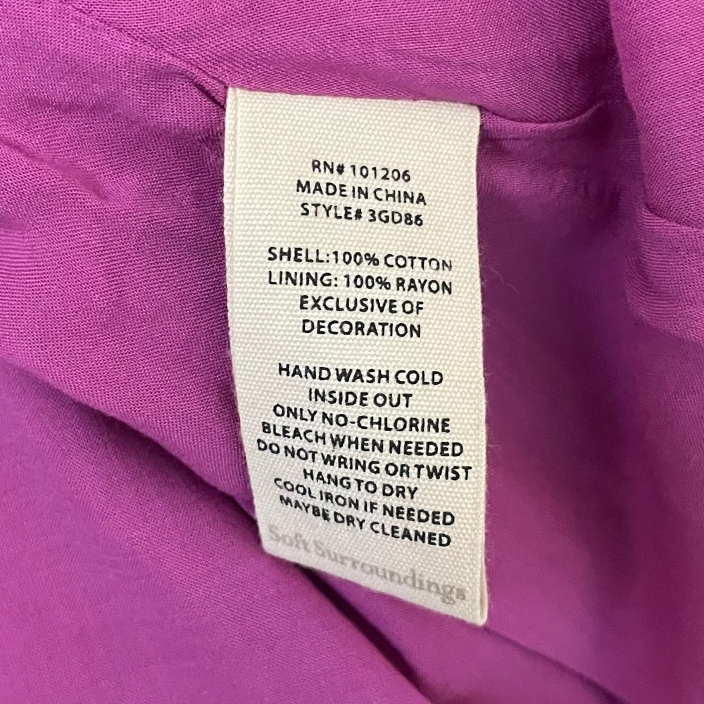 Soft Surroundings Dress XL Petite Purple Midi Eyelet Tiered Belted Cotton Pocket - Picture 11 of 12